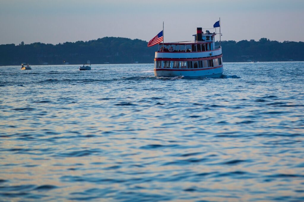 The Queen II, a perfect day ends at Arnolds Park Amusement park on a sunset boat ride