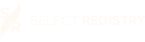 The logo for Select Registry, featuring a stylized feather forming the letters "SR" next to the text.